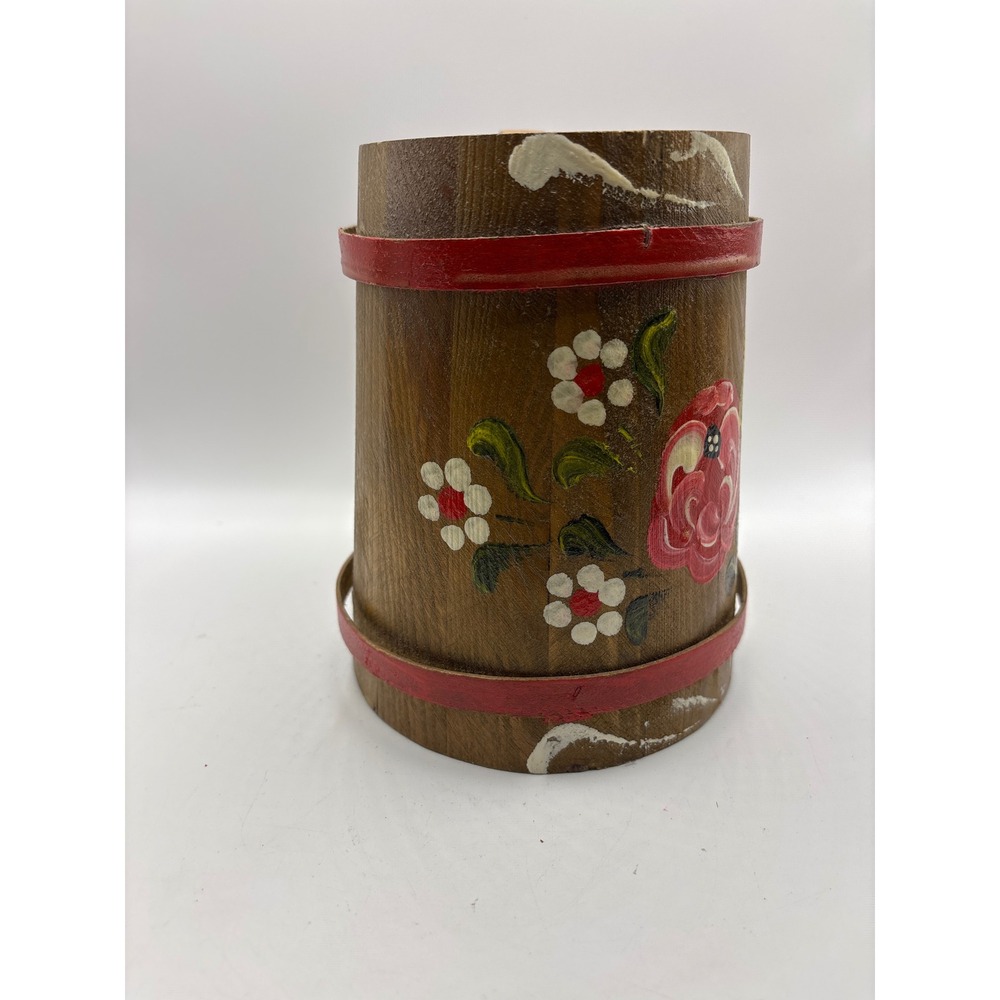 Vintage Hand Painted Wooden Beer Stein Floral Rose Rustic Barrel Tankard Mug - Picture 4 of 6